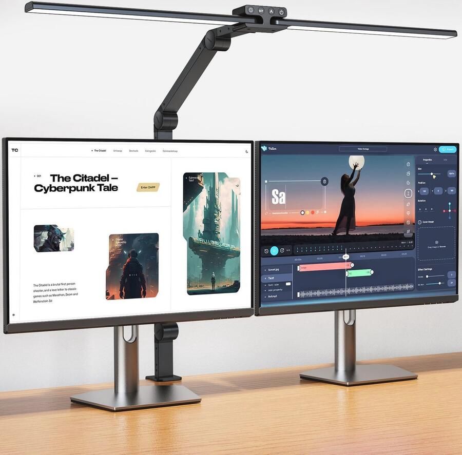 Dimbare LED Bureaulamp met Dubbele Kop 80 cm 1200 lm Oogbescherming Flexibele Zwenkarm