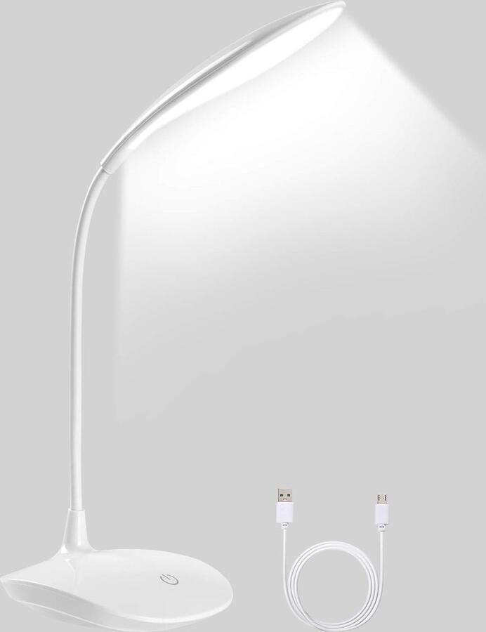 Dimbare LED Bureaulamp met Oogbescherming en Touch-bediening Flexibele Tafellamp met USB Voeding voor Slaapkamer en Kantoor