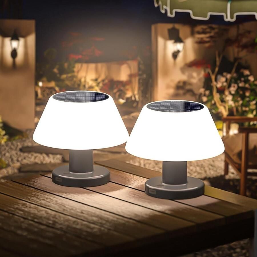 Dimbare LED Solar Tafellamp Oplaadbaar via Solar en USB Geschikt voor Outdoor en Indoor Gebruik Set van 2