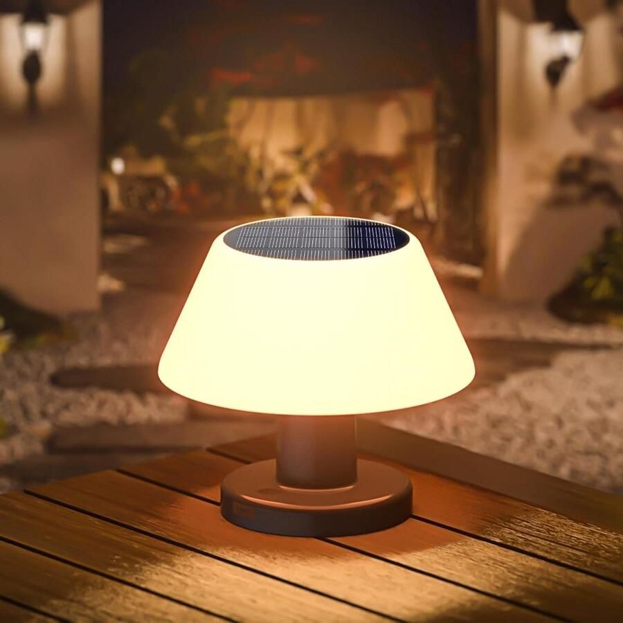 Dimmable Outdoor Solar Tafellamp Zonne-energie en USB-opladen 2-in-1 Solar Tafellamp voor buiten Tuin camping en slaapkamer Warm White