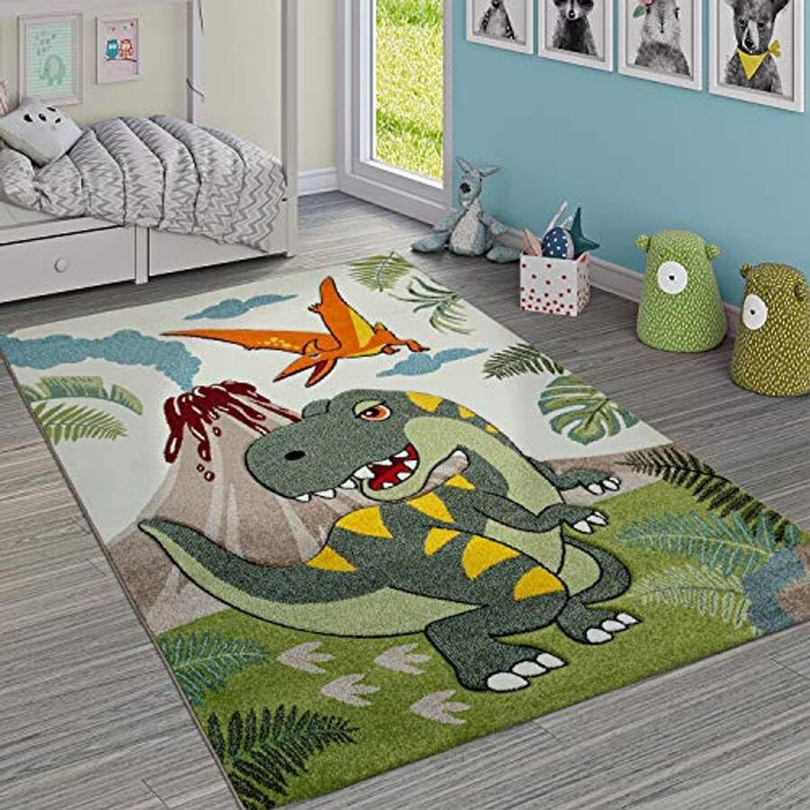 Dino Vloerkleed voor Kinderkamer Groene Jungle met Vulkanen 80x150cm