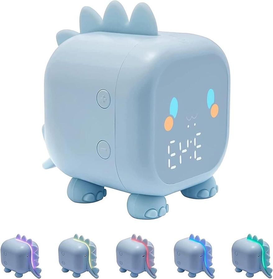 Dinosaur Digital Alarm Clock with Night Light Timer and Snooze Function Rechargeable Desk Clock for Kids Blue