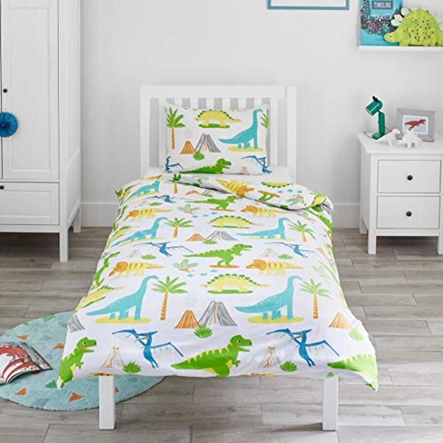 Dinosaurus beddengoedset voor kinderen dekbedovertrek 120 cm x 150 cm en kussensloop voor peuters babybedden