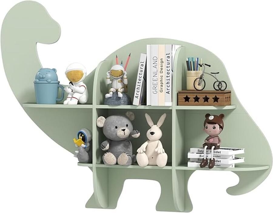 Dinosaurus boekenkast 6 open vakken Wandgemonteerd voor kinderkamer of school