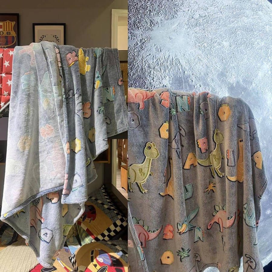 Dinosaurus deken oplichtend in het donker geschenken jongens kinderen knuffeldeken cadeau-ideeën 3 4 5 6 7 8 9 10 11 12 jaar verjaardag bank deken fleece deken kamer decoratie wollen deken