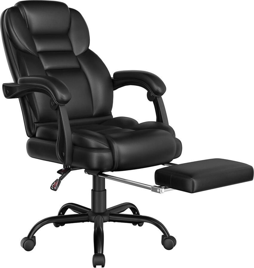 Directeursstoel ergonomische bureaustoel met voetensteun bureaustoel met hoge rugleuning computerstoel met adaptieve armleuningen voor werkkamer 360 graden draaibaar zwart - Foto 2