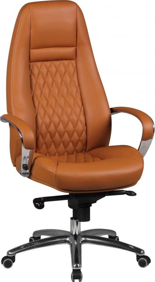 Rootz Living Rootz Directiestoel Echt leer Diamantontwerp Aluminium onderstel Karamelkleur Ergonomische bediening Lendensteun 120 kg laadvermogen 120-130 cm x 68 cm x 50 cm