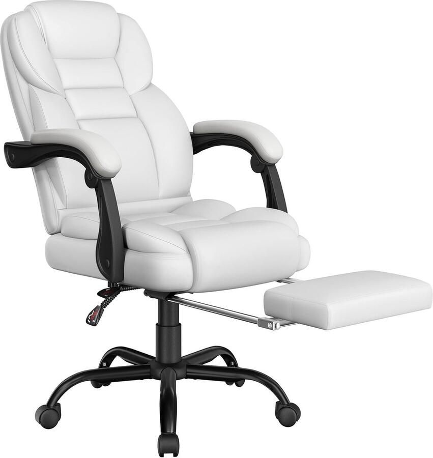 Directiestoel ergonomische bureaustoel met voetensteun bureaustoel met hoge rugleuning computerstoel met adaptieve armleuningen voor werkkamer 360° draaibaar wit