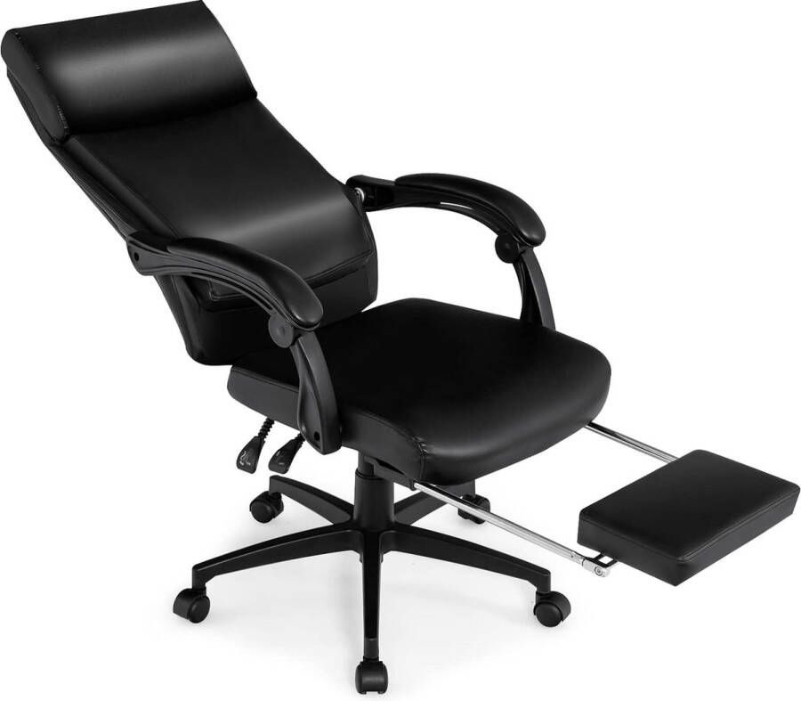 Directiestoel in hoogte verstelbaar draaistoel met hoofdsteun en intrekbare voetensteun computerstoel voor kantoor en werkkamer zwart