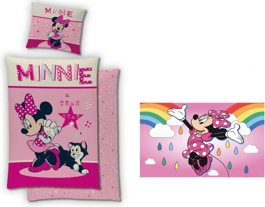 Disney Minnie Mouse Dekbedovertrek 140x200cm Flanel + Vloerkleed 70x40cm