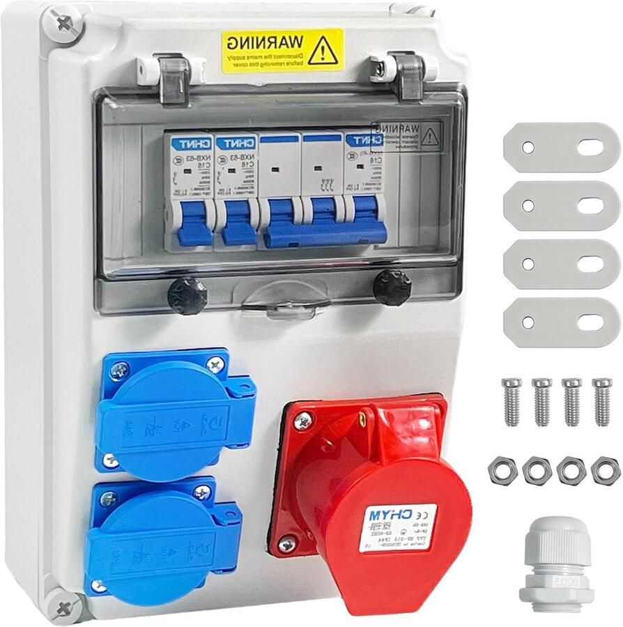 Distribution Box Kit for Indoor Outdoor Construction Power Waterproof Power Distributor for Cement Wall Wooden Wall