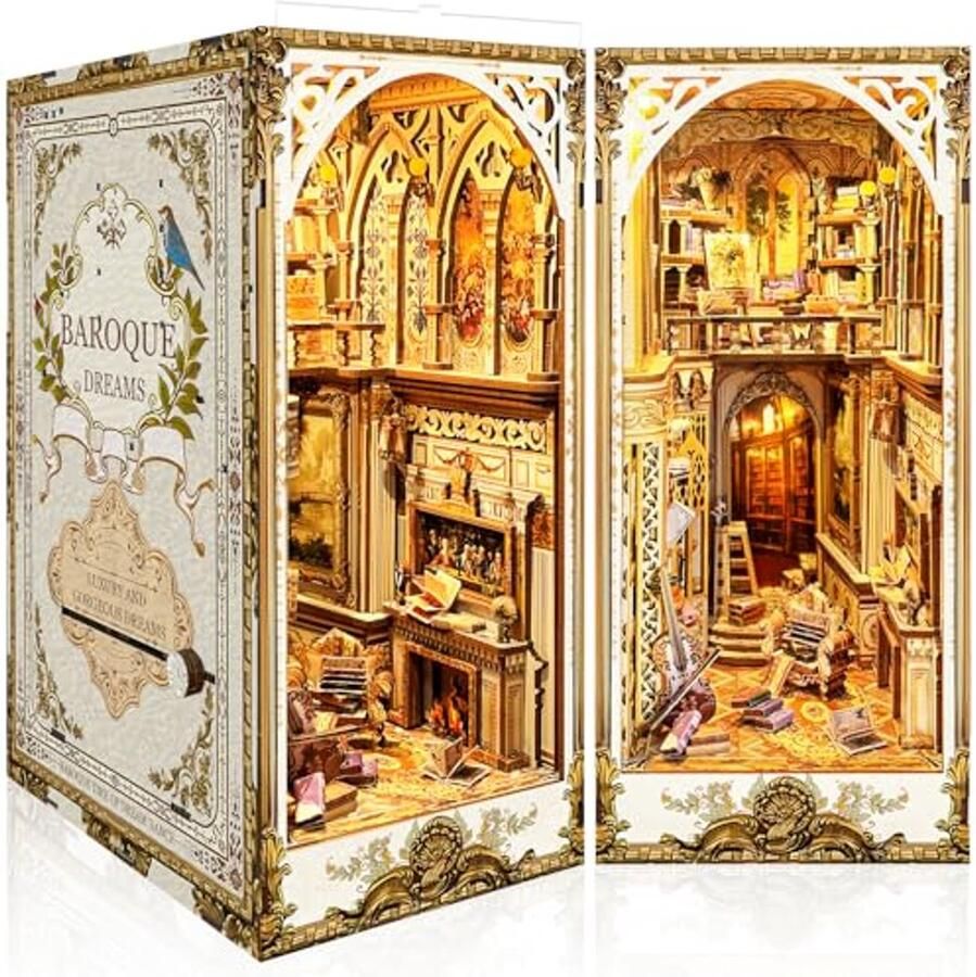 DIY Boekensteunen van Hout met LED Verlichting – Creatieve Miniatuur Kit voor Boekenkasten en Geschenken