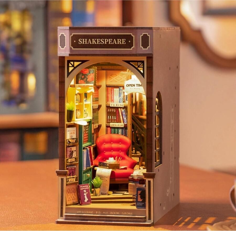 DIY Book Nook Kits Shakespeare Bookstore Diorama Model voor Volwassenen Bureau Decoratie Cadeau Leraren Studenten book ends