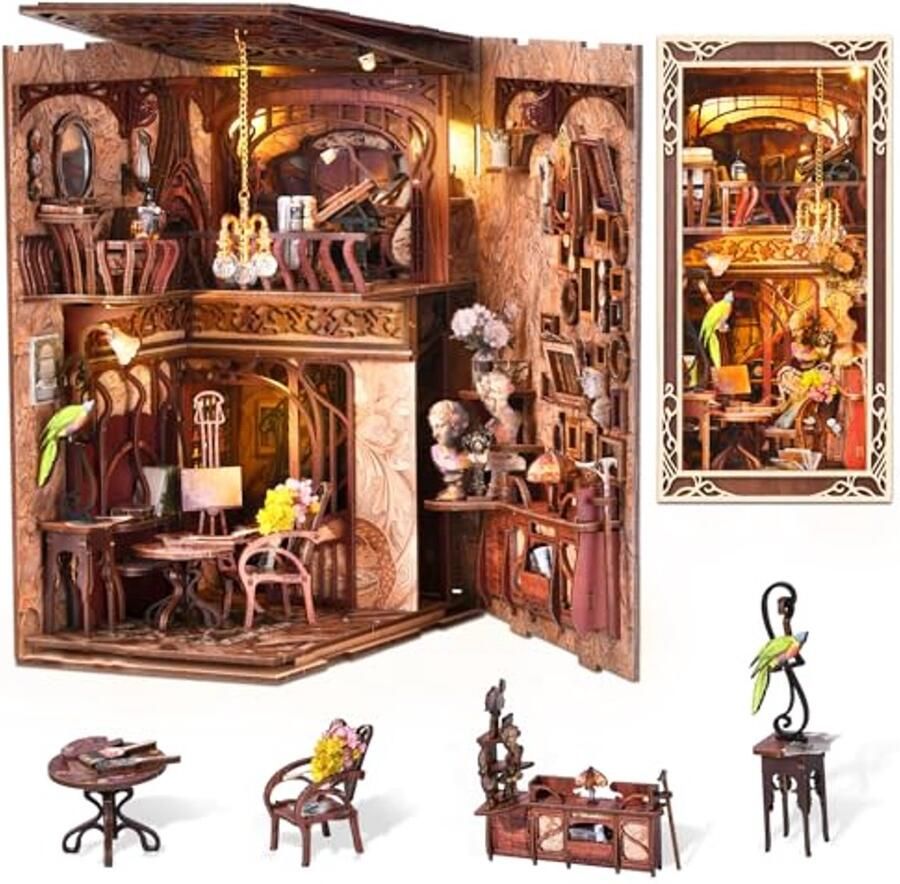 DIY Miniature Book Nook Kit 3D Wooden Puzzle Bookend for Bookshelf Decoration