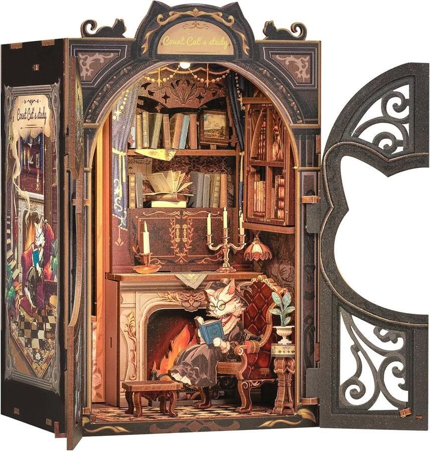 DIY Miniatuurhuis Kit Boek Nook Bibliotheek Modelbouwset met LED-verlichting