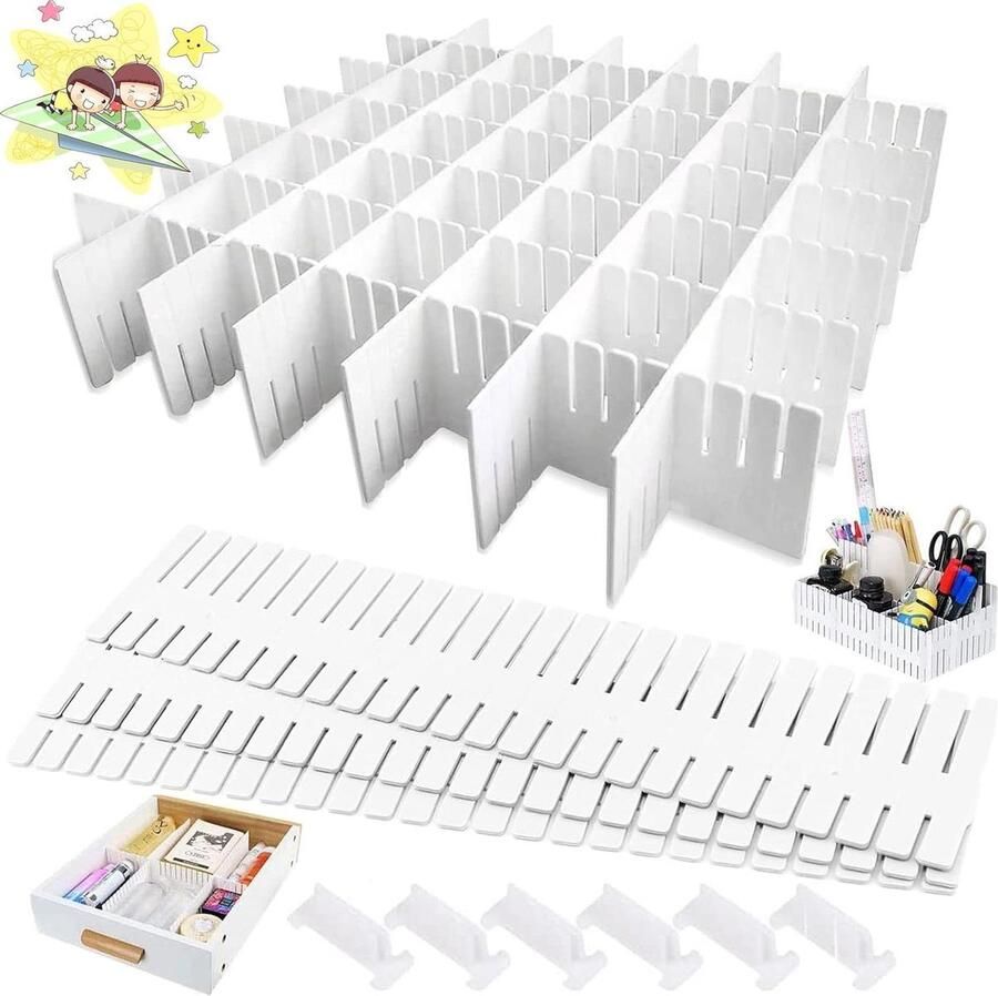 Plastic Lade Organizer Verstelbaar 22 STKS DIY Ladeverdelers Combinatie ladeverdeler Geschikt voor Kast Sokken Ondergoed Keuken Büro