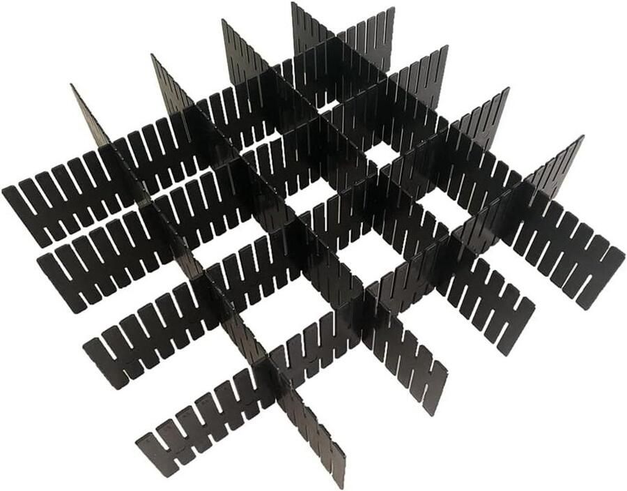 DIY Plastic Vak Organizer Verstelbare Vakken voor Huis Socken Ondergoed Kantoor School en Keukengereedschap (Zwart) Set van 8