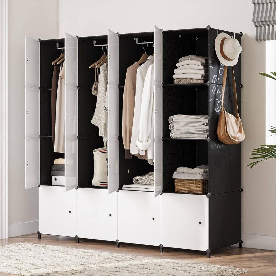 DIY Wardrobe Shelf System Wardrobe Organiser Portable Wardrobe for Hanging Space-saving Wardrobes for Living Room Children's Room Bedroom 16 Cubes