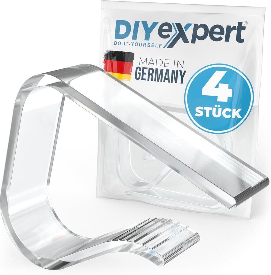 DIYexpert set van 4 tafelkleedclips voor tafelbladen tot 45 mm gemaakt van transparant kunststof