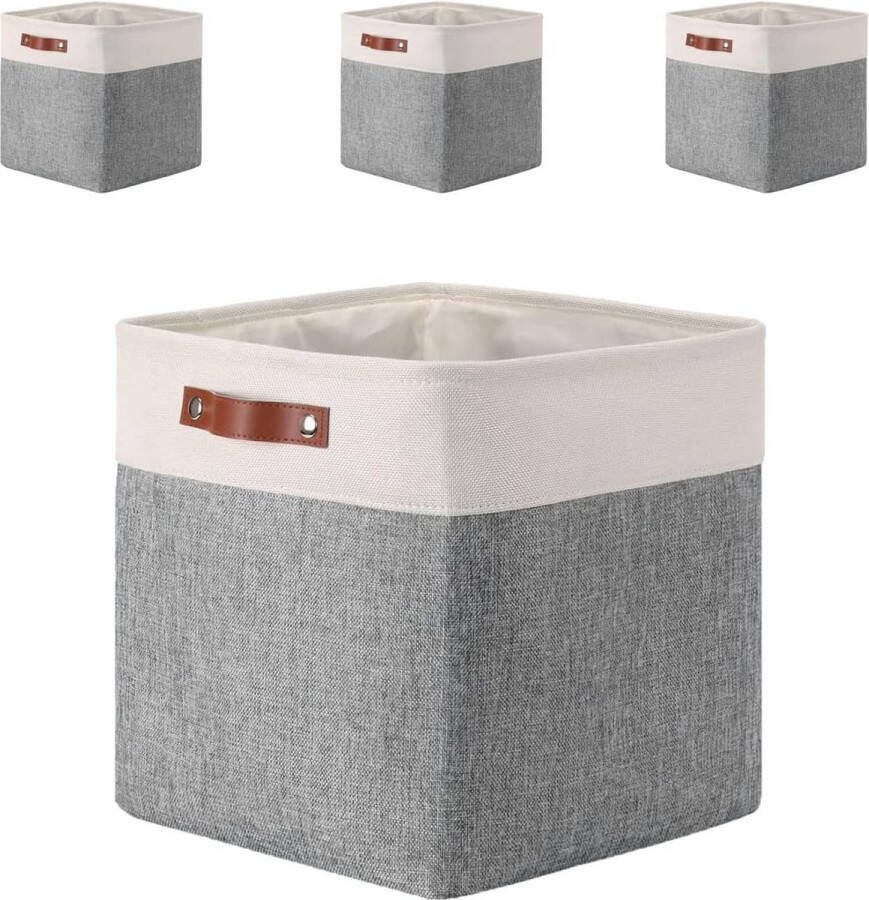 Mangata Doek opbergmand set van 4 canvas kubus opbergdozen 33cm voor planken kast slaapkamer (grijs wit 4 stuks)