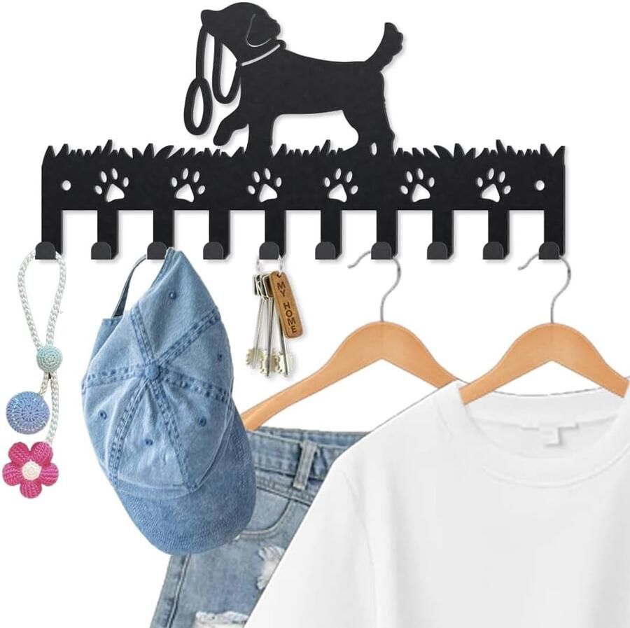 Dog Key Holder voor Wand Dog Leash Key Hooks Wandgemonteerd met 10 Haken 25×12cm Huisdier Poot Kapstok voor Hal Kantoor Keuken Modderkamer Entree