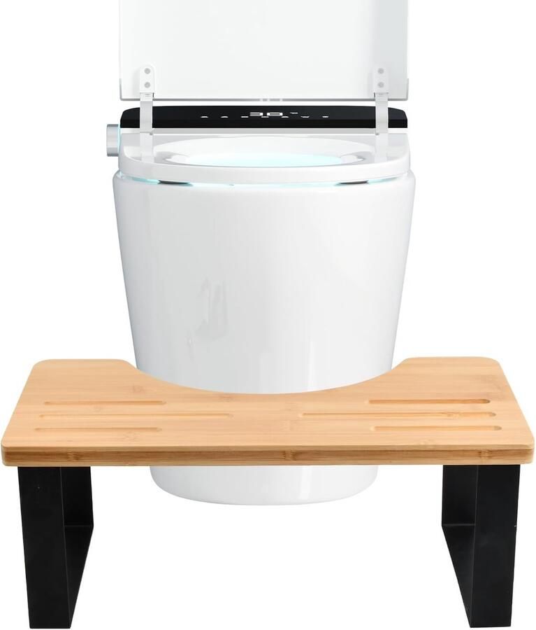 Dokeno toiletkruk houten voetenbankje poepkrukje voor volwassenen antislip toiletkrukje poepkrukje opstapje WC hout met metaal voor volwassenen en kinderen