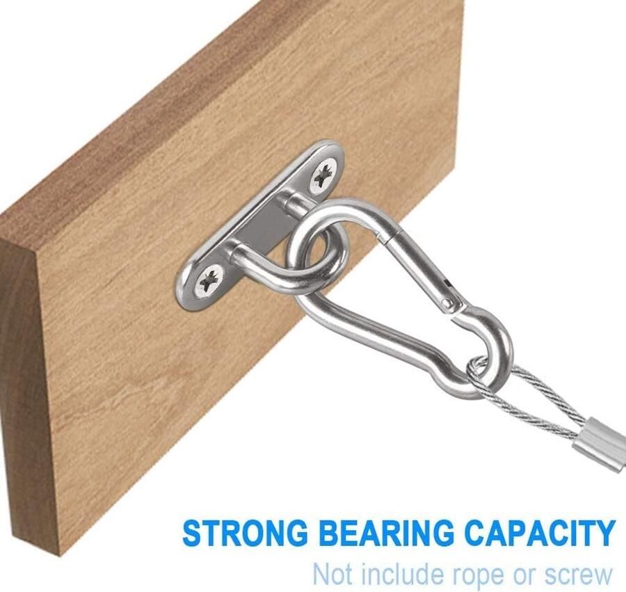 Dolaso 4 roestvrijstalen oogplaten en 4 roestvrijstalen haakjes-5 mm roestvrijstalen deksel voor zonnebrand-wandmontage-plafondmontage-wandhaken-oogplaten voor hangstoelen