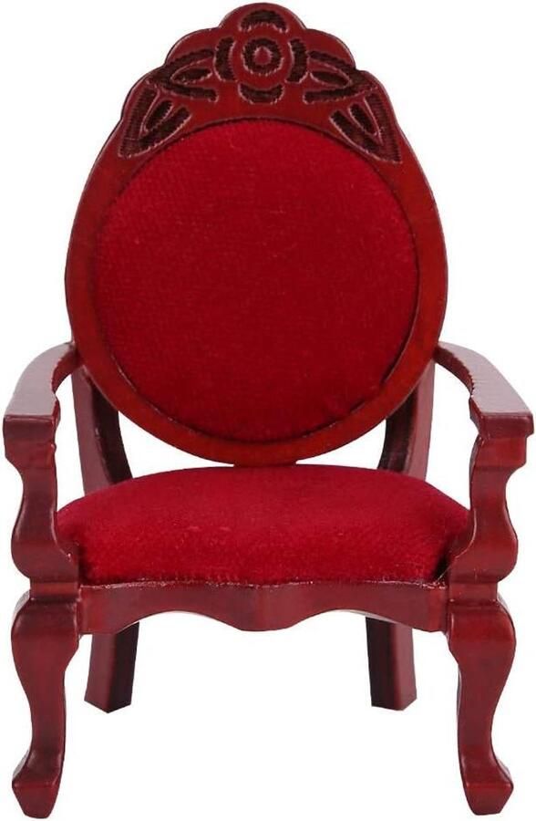 Dollhouse Vintage Carved Chair 1:12 Houten Miniatuur Eetkamerstoel Decoratie voor Kinderen