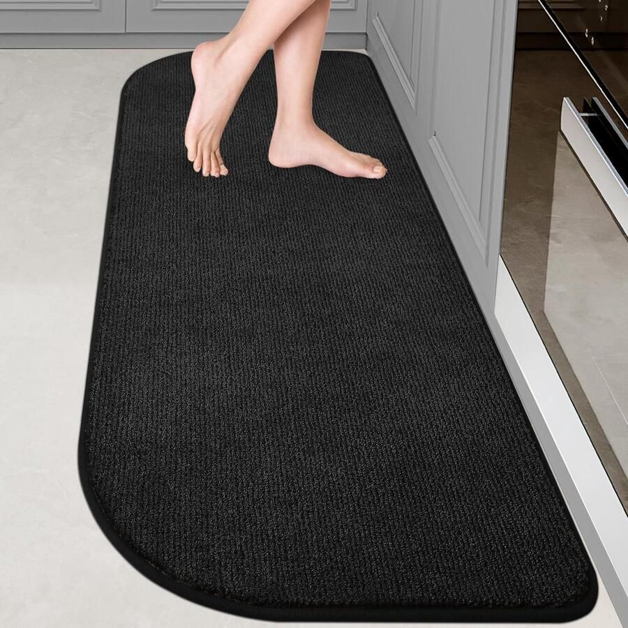 DOMUSTEX Wasbare Vloerkleedloper 60x150cm Halfrond keukenloper vuilvanger binnenin antislip entreetapijt voor keuken badkamer slaapkamer