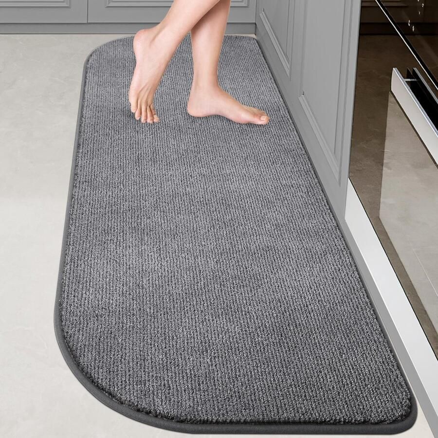 DOMUSTEX Wasbare Vloerkleedloper 60x180cm Halfrond keukenloper vuilvangmat binnenin antislip entreetapijt voor keuken badkamer slaapkamer