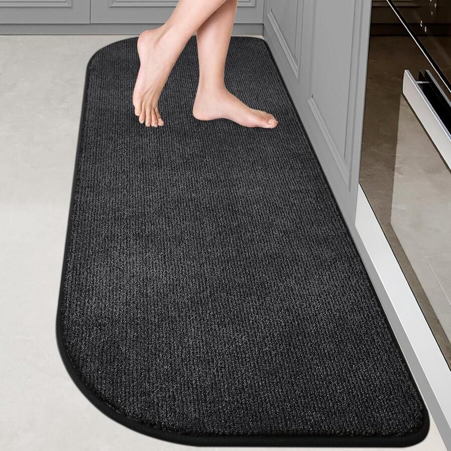 DOMUSTEX Wasbare Vloerkleedloper 60x180cm Halfrond keukenloper vuilvangmat binnenin antislip entreetapijt voor keuken badkamer slaapkamer
