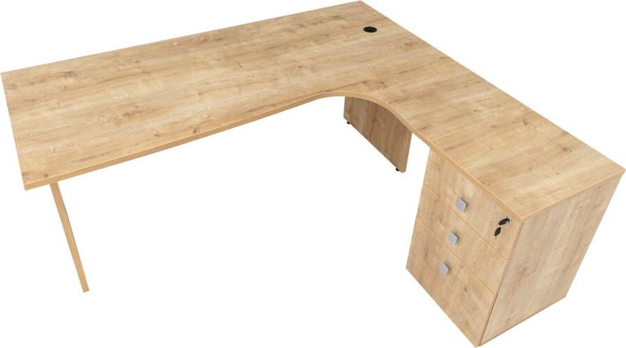 Furni24 Dona hoekbureau homeoffice met ladekast bureau met houten onderstel decor saffier eiken 180 cm x 120 cm x 74 cm hoek naar rechts - Foto 2