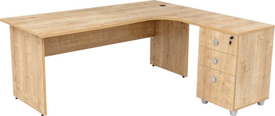 Furni24 Dona hoekbureau homeoffice met ladekast bureau met houten onderstel decor saffier eiken 180 cm x 120 cm x 74 cm hoek naar rechts