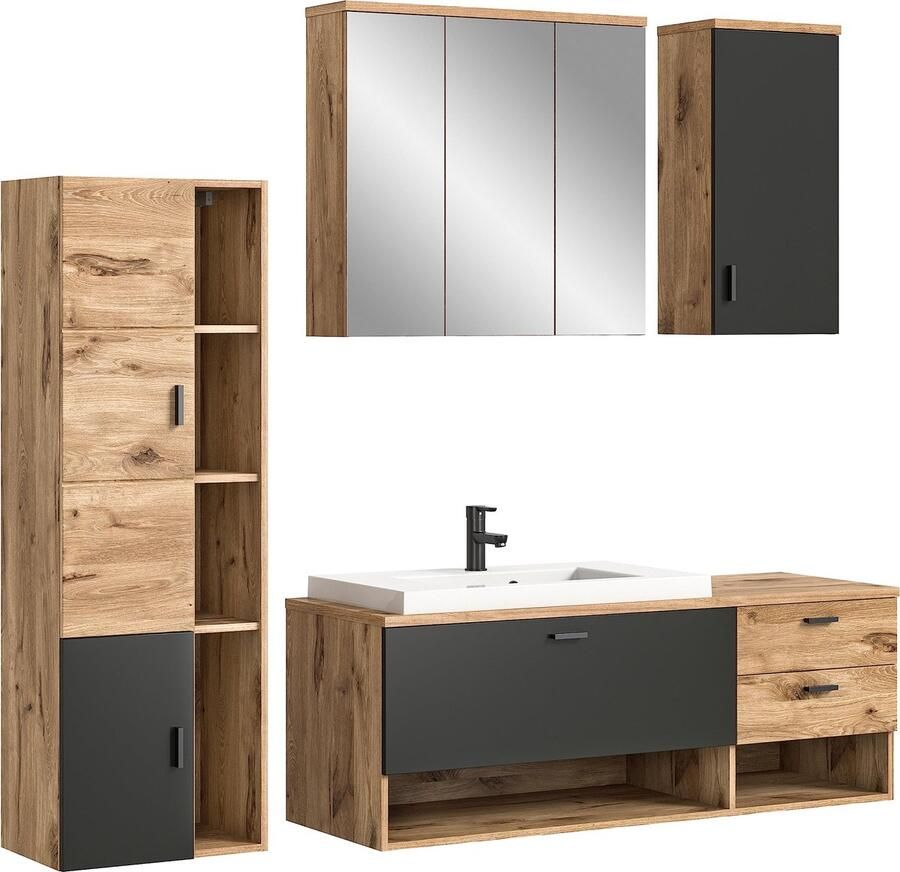 Rootz Living Rootz Donker Eiken Badkamermeubelset Houtmateriaal Nox Eiken Grijs Mat Tijdloos Design 100cm x 190cm FSC Gecertificeerd