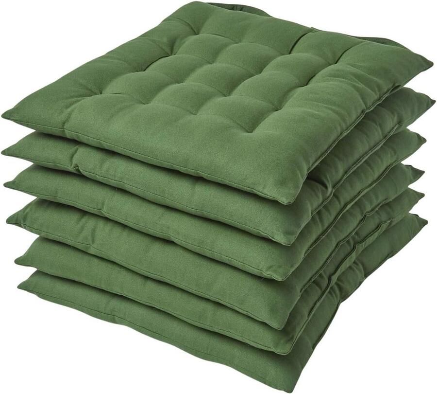 Donker olijfgroene zitkussens voor eetkamerstoelen Set van 6 100% katoen 40 x 40 cm