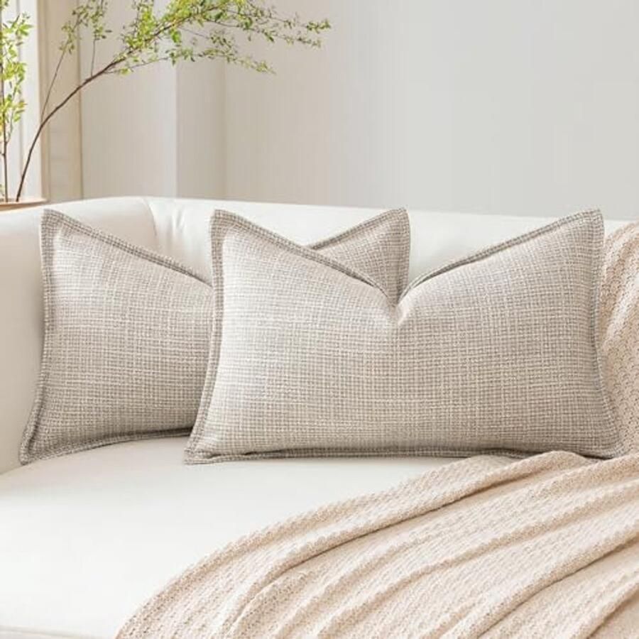 Donkerbeige decoratieve kussenhoezen 30 x 50 cm Zacht linnen voor bank slaapkamer en woonkamer