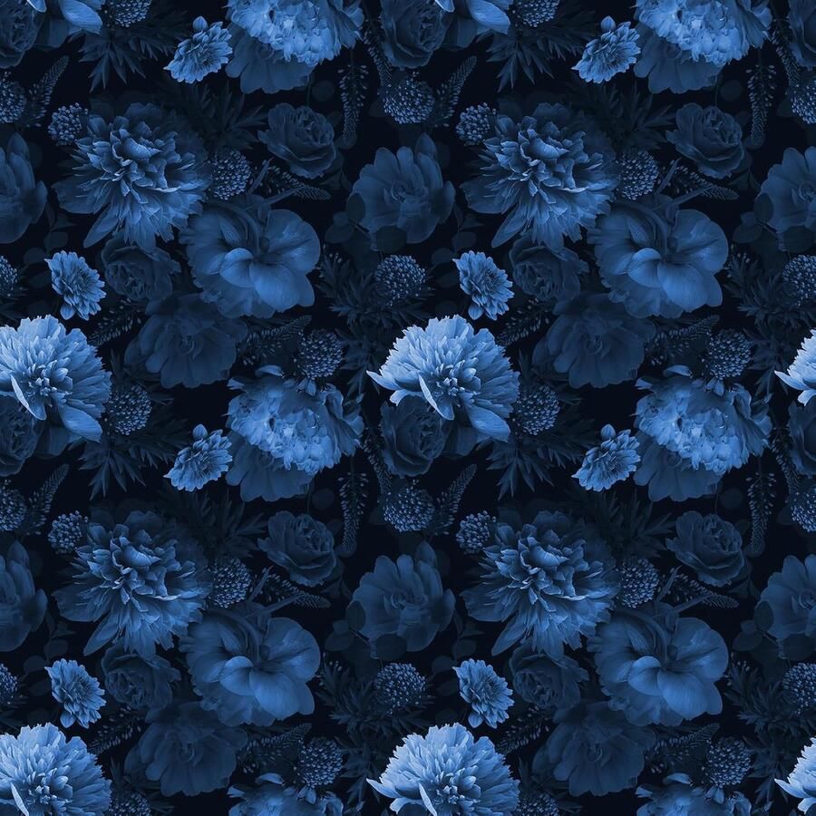 Donkerblauw Bloemen Behang Zelfklevend 1 rol Marineblauw Plastic 44.5CMx9M