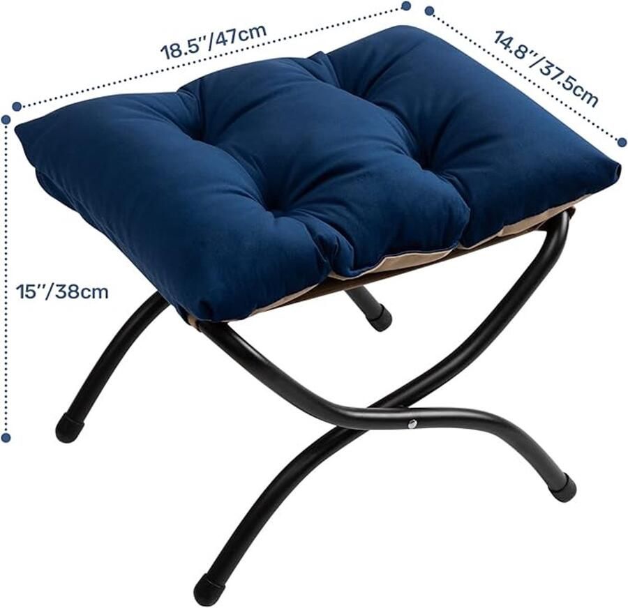 Donkerblauw opvouwbare voetenbank Metalen poten & stoffen zitvlak 47x36x36 cm