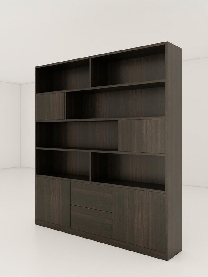 Donkerbruine Kast Elio Vakkenkast Boekenkast Wandkast Opbergkast Dressoir Ladenkast Designkast Donkerbruine Kast Vitrinekast Woonkamerkast