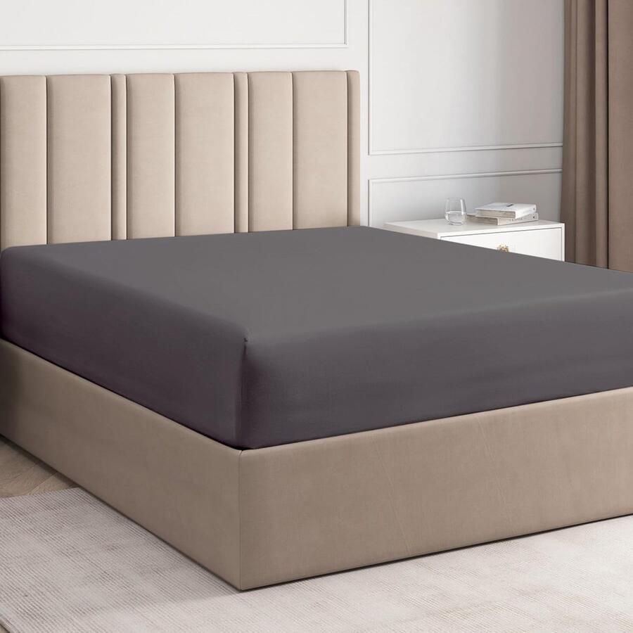 Donkergrijs Hoeslaken 90x200 Katoen Geschikt voor Hoge Matrassen