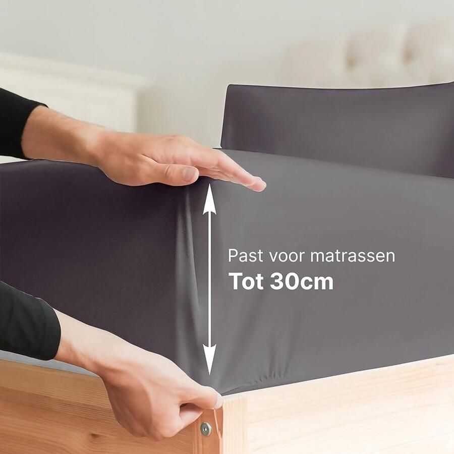 Donkergrijs Hoeslaken 180x200 Katoen Geschikt voor Hoge Matrassen