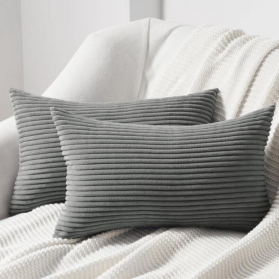 Donkergrijze Corduroy Kussensloop Set Zachte Decoratieve Kussenhoezen voor Bank en Stoel (40 x 60 cm)