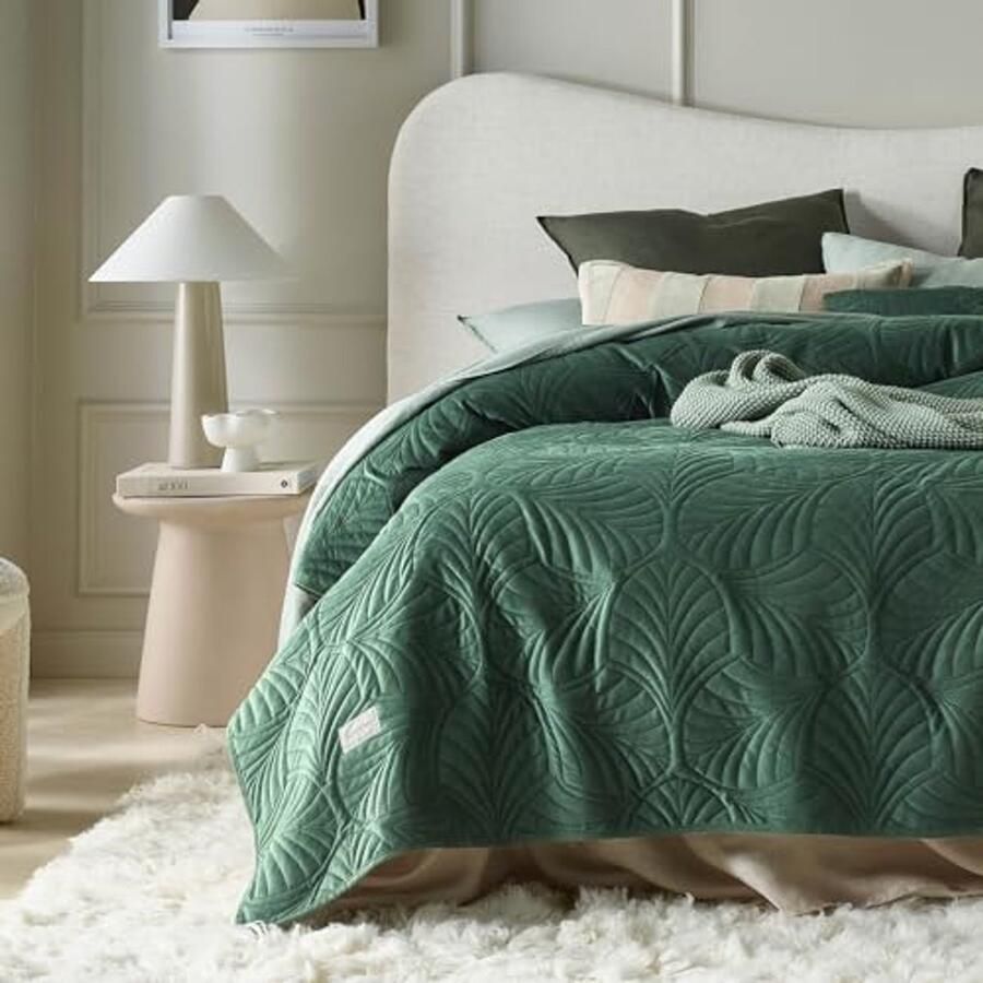 Donkergroene fluwelen sprei 200 x 220 cm veelzijdige bed- en bankdeken