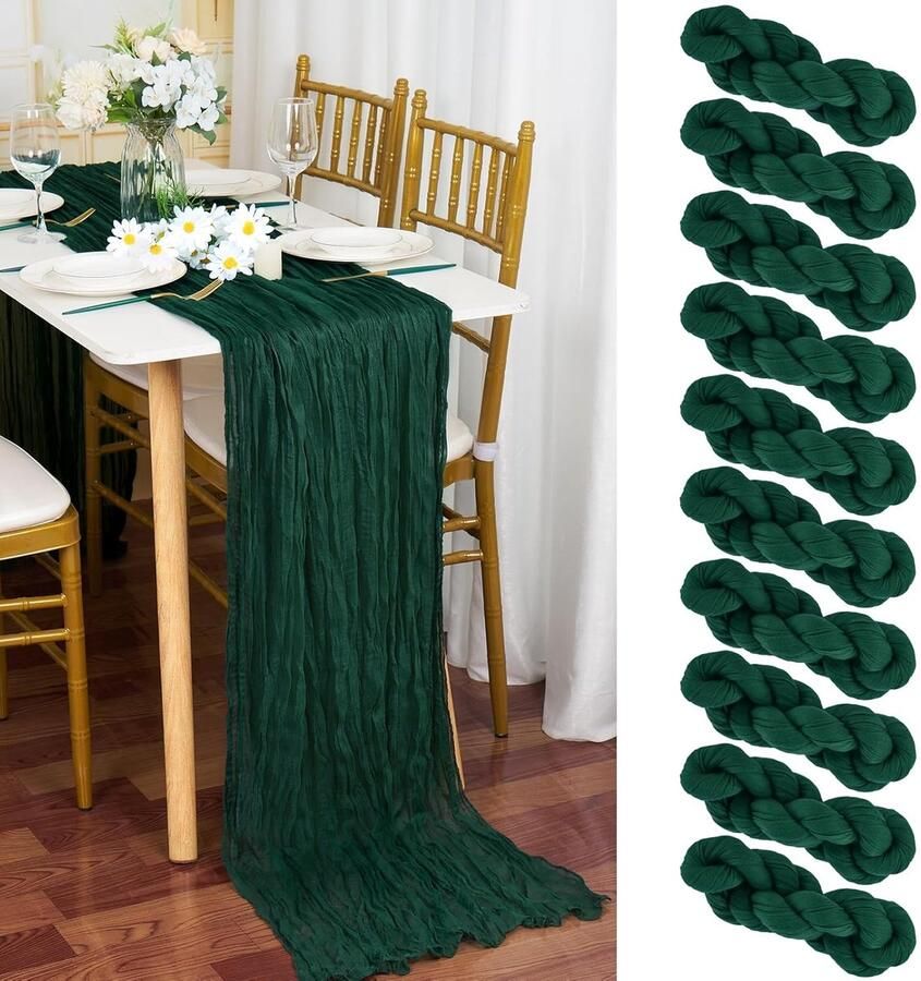 Donkergroene Katoenen Gaastafelloper Set van 10 120 inch