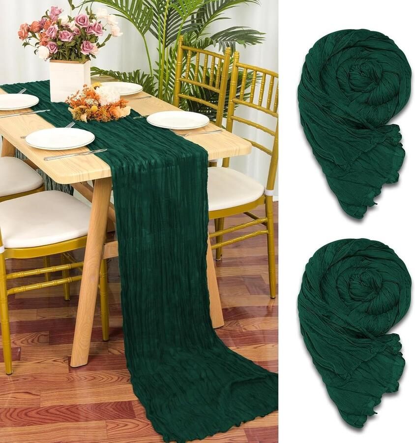 Donkergroene Katoenen Gaastafelloper Set van 2 120 inch Elegant en Duurzaam