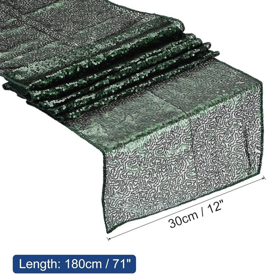 Donkergroene tafelloper met pailletten 180 x 30 cm feestelijk
