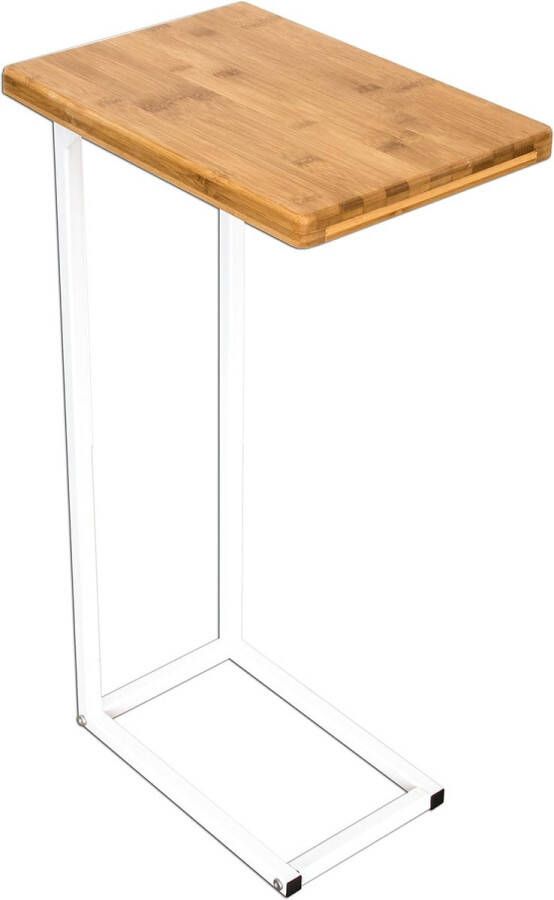 Donna Designer Salontafel Bijzettafel in een moderne combinatie van roestvrij staal en natuurlijk hout met een stalen frame in het wit