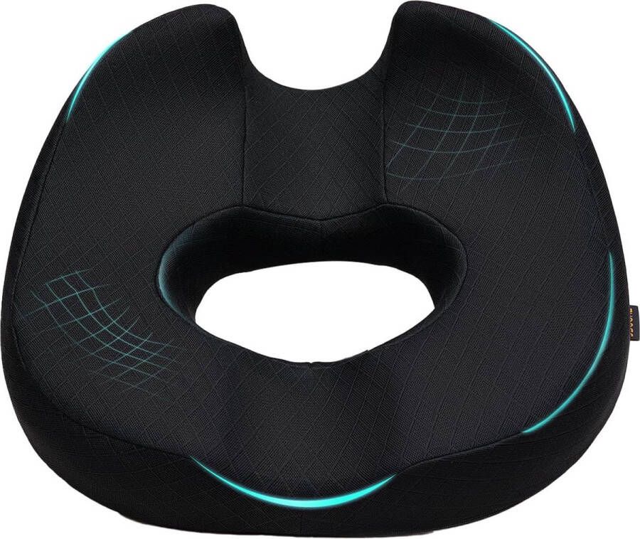 Donut Kussen Stoel Zitkussen voor Stuitbeen Pijnbestrijding Memory Foam Firm Coccyx Pad Donut Kussen voor Lang Zitten Bureaustoel Gaming Stoel en Autostoel Kussen Zwart 15.5 * 17.5 * 5.5in