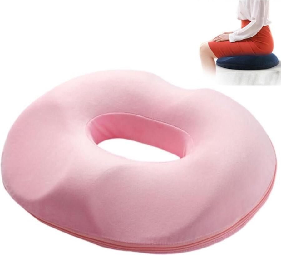 Donut Kussen Zitkussen Orthopedisch Donut ZitKussen Aambeien Zitring Stuitkussen Ergonomisch voor Aambeien Piercing en Stuitje Orthopedisch Traagschuim Zitkussen voor Bureaustoel Auto Rolstoel Reizen Gebruik Roze