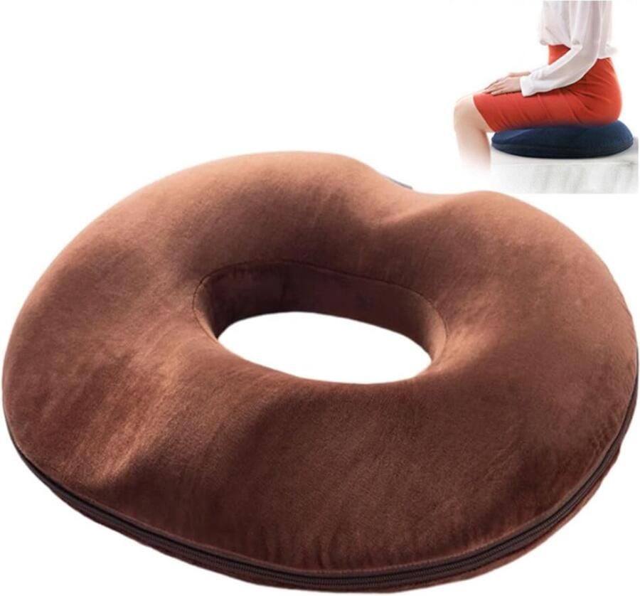Donut Kussen Zitkussen Orthopedisch Donut ZitKussen Aambeien Zitring Stuitkussen Ergonomisch voor Aambeien Piercing en Stuitje Orthopedisch Traagschuim Zitkussen voor Bureaustoel Auto Rolstoel Reizen Gebruik Bruin